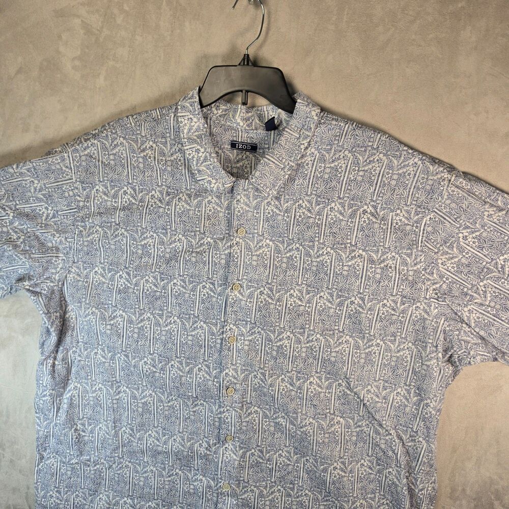 IZOD Saltwater Dunes Men's Short Sleeve Button Up Shirt Blue Surf Palm 3xlt